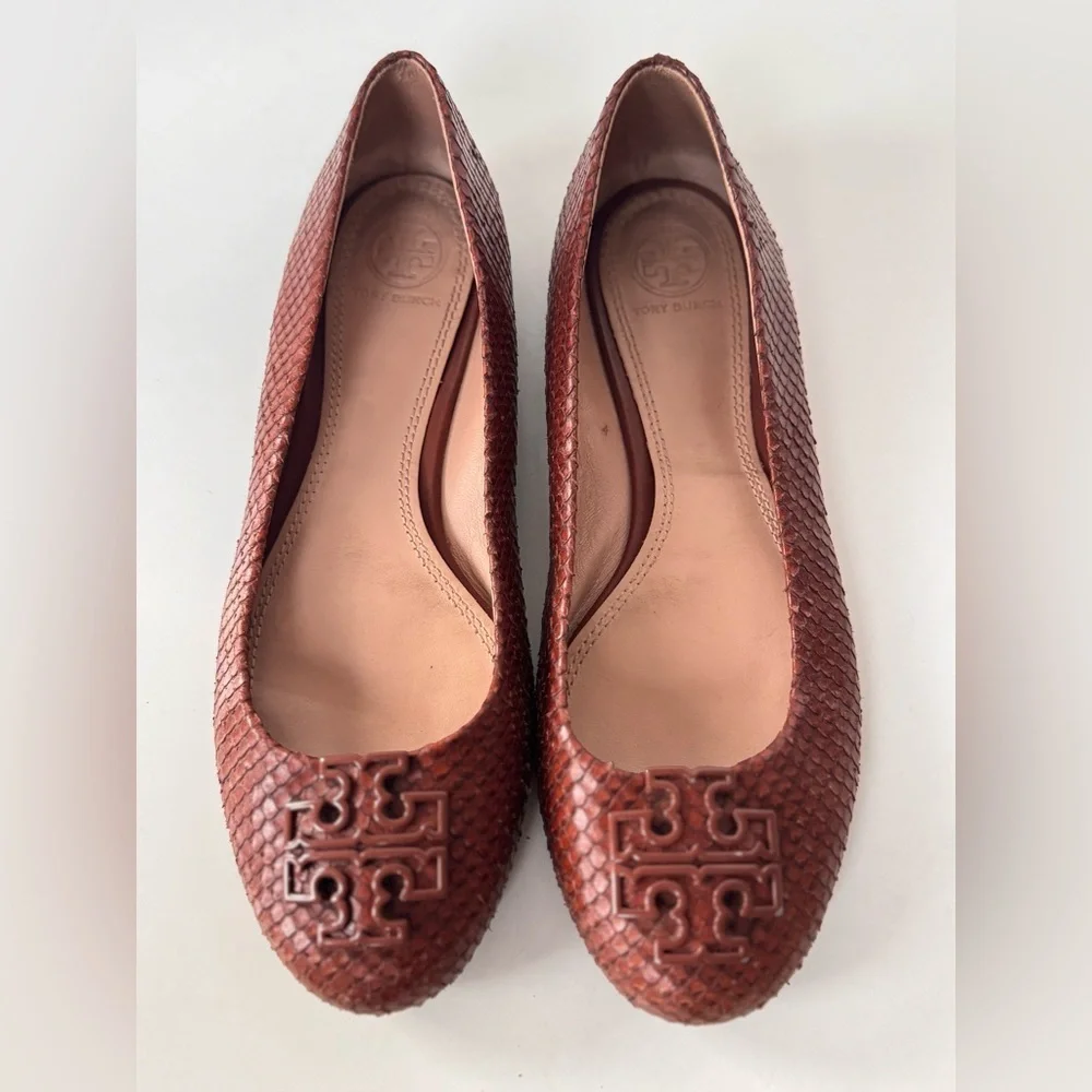 TORY BURCH Brown Reptile Ballet Flat Shoes Women’s Size 7.5